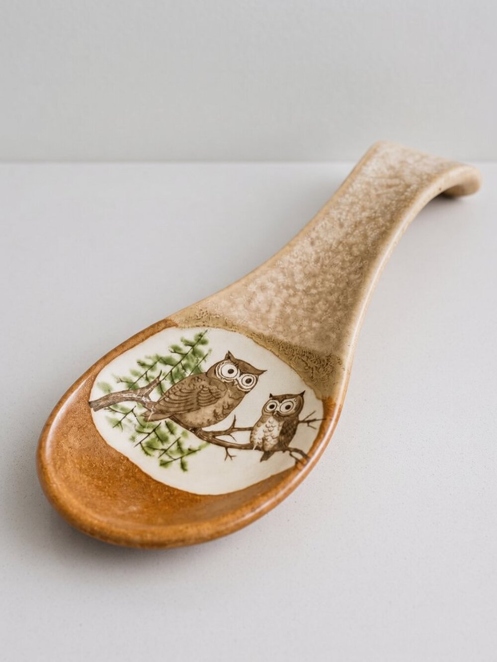 Vintage Otagiri Stone Japan Owl Family Ceramic Spoon Rest Stoneware
